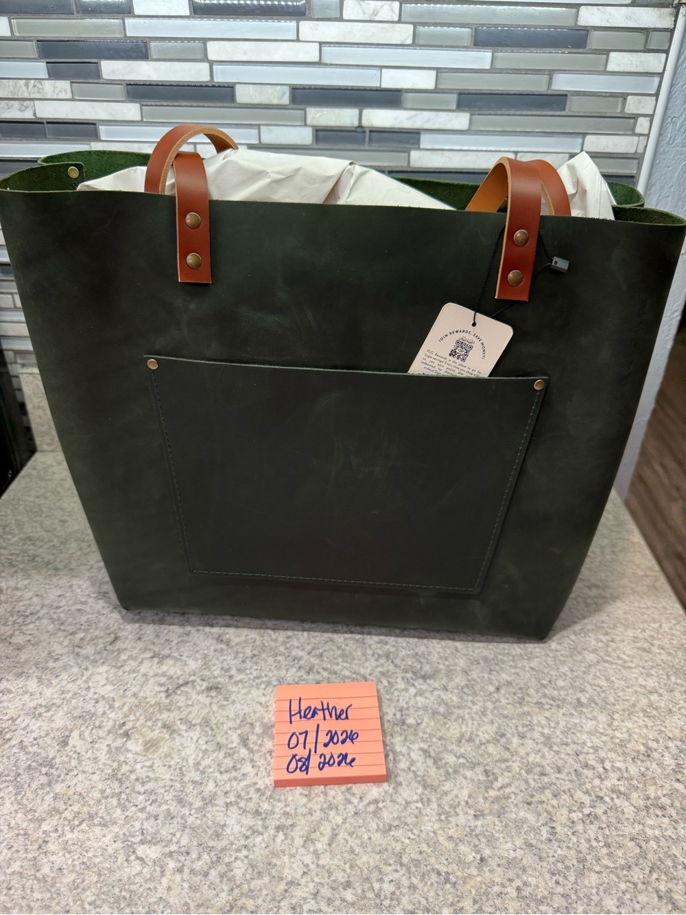 Portland Leather Evergreen Oversize Tote with Brown Handles - Picture 1 of 4